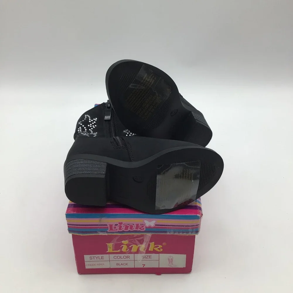Link Toddler Girls Black Rhinestone Western Cowboy Boots CREEK-48KA Size 7 NEW